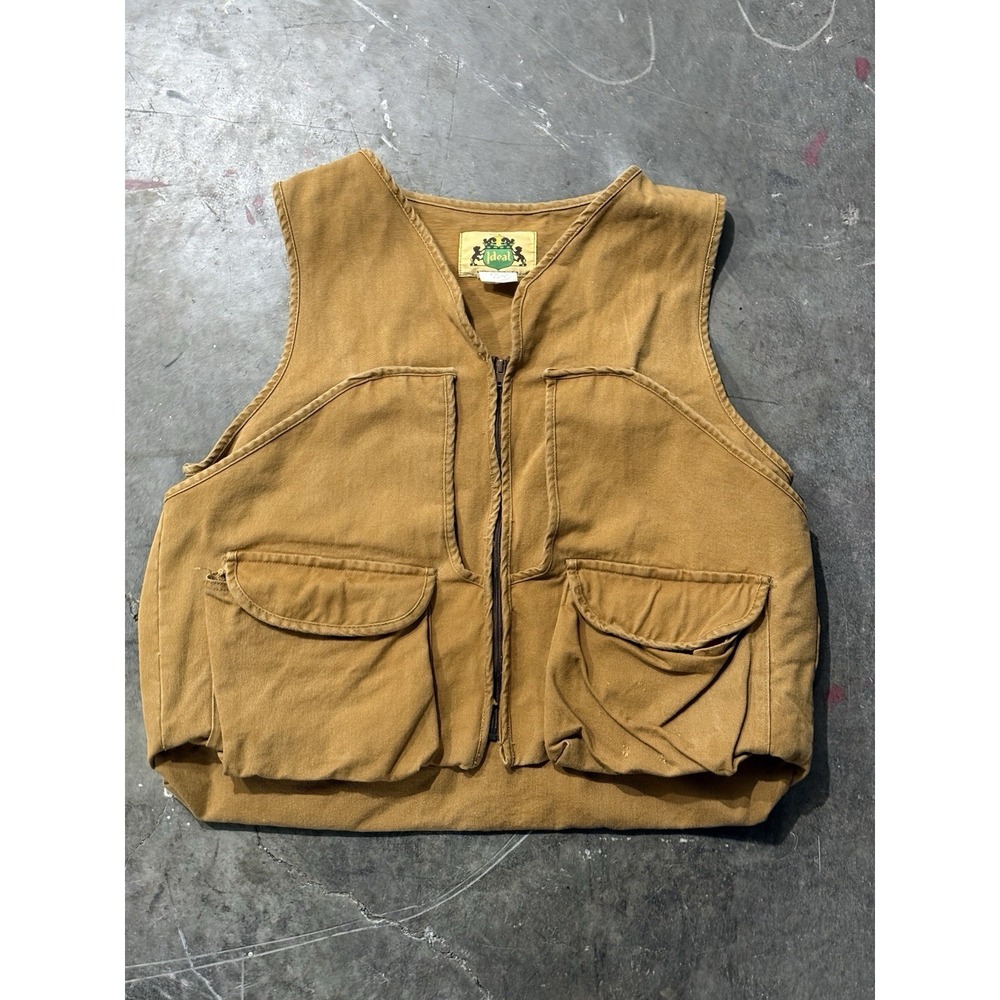 Fishing Hunting Vest Khaki Ideal Vintage Utility Men's Size XL Canvas USA